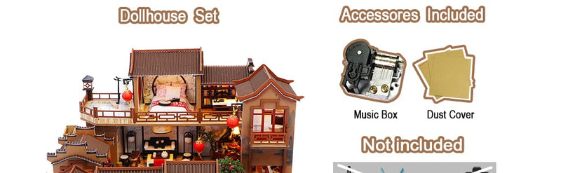 Dollhouse Miniature with Furniture Kit Plus Dust Proof and Music Movement - Tang Dynasty Town (1:24 Scale Creative Room Idea)