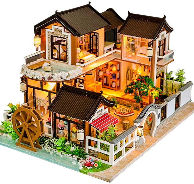 Dollhouse Miniature with Furniture Kit Plus Dust Proof and Music Movement - Chinese Style Courtyard (1:24 Scale Creative Room Idea)