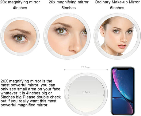 20X Magnifying Hand Mirror Two Sided Use for Makeup Application, Tweezing, and Blackhead/Blemish Removal (12.5 cm)