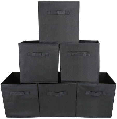 Pack of 6 Foldable Fabric Basket Bin Storage Cube for Nursery, Office and Home Decor (Black)