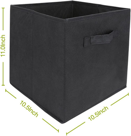Pack of 6 Foldable Fabric Basket Bin Storage Cube for Nursery, Office and Home Decor (Black)