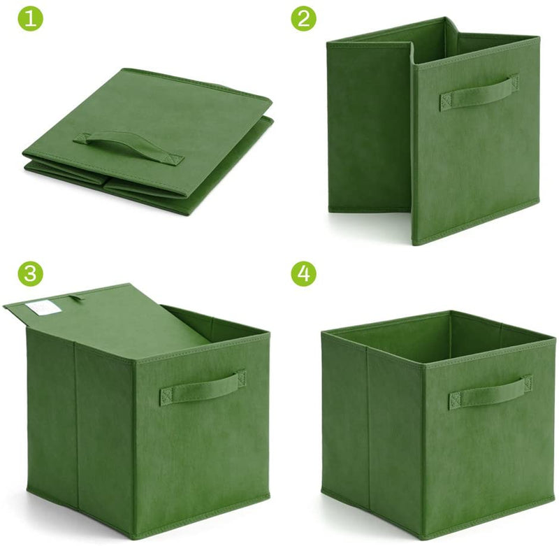 Pack of 6 Foldable Fabric Basket,  Collapsible Storage Cube for Nursery, Office, Home Decor, Shelf Cabinet, Cube Organizers (Kale Green)