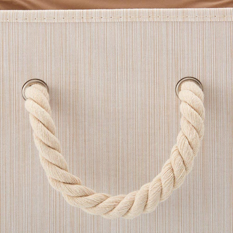 Pack of 2  Foldable Bamboo Fabric Storage Bin with Cotton Rope Handle and Collapsible Resistant Basket Box Organizer for Shelves - Beige (33 x 33 x 33 cm)