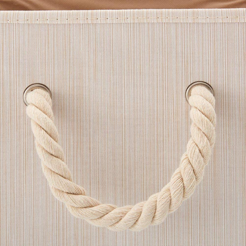 Pack of 2  Foldable Bamboo Fabric Storage Bin with Cotton Rope Handle and Collapsible Resistant Basket Box Organizer for Shelves - Beige (33 x 33 x 33 cm)