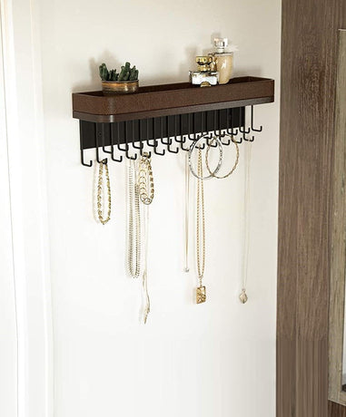 Wall Mount Hanging Jewelry Organizer with 25 Hooks(Brown)