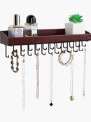 Wall Mount Hanging Jewellery Organiser Holder with 23 Hooks (Brown)