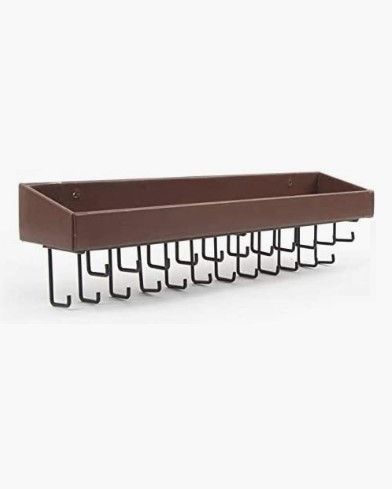 Wall Mount Hanging Jewellery Organiser Holder with 23 Hooks (Brown)