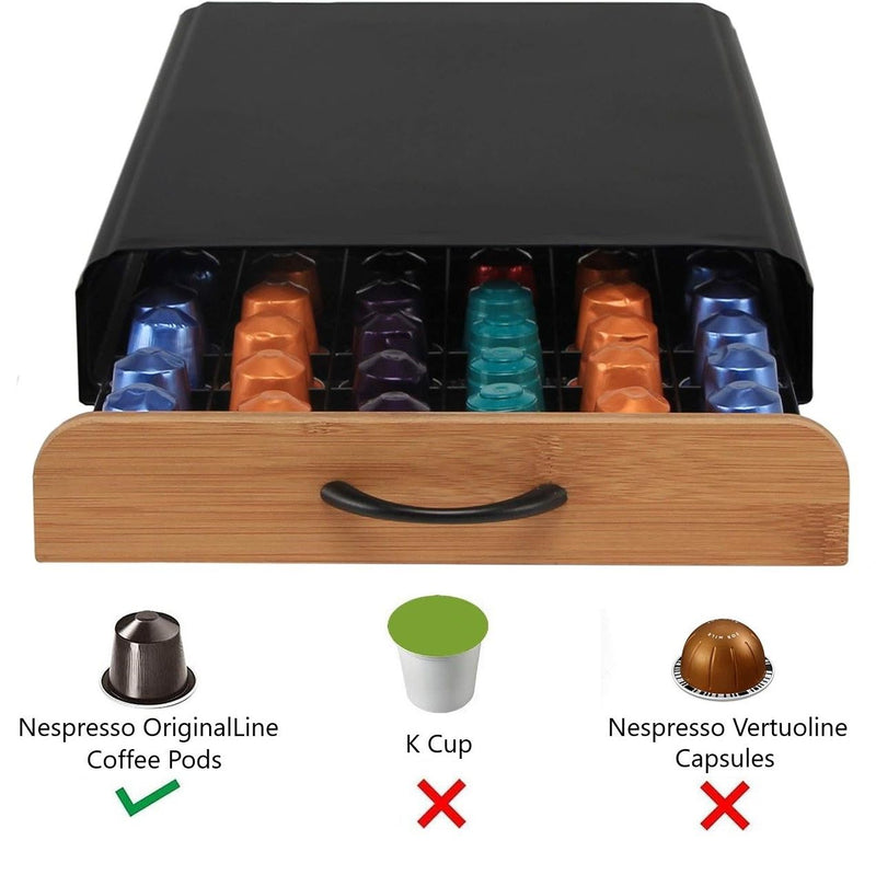 CARLA HOME Coffee Pods Holder Storage Drawer Compatible with 60 Nespresso Pods for Kitchen Storage & Organisation (Natural)