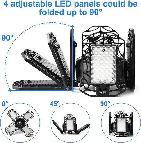 120W Ultra Bright Garage LED Deformable Ceiling Light with Adjustable Multi-Position Panels for Garage (12000LM - 6500K E26/E27)
