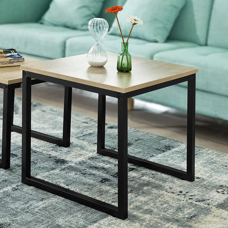 Set of 2 Modern Coffee Tables with Wood top panel and Steel framework