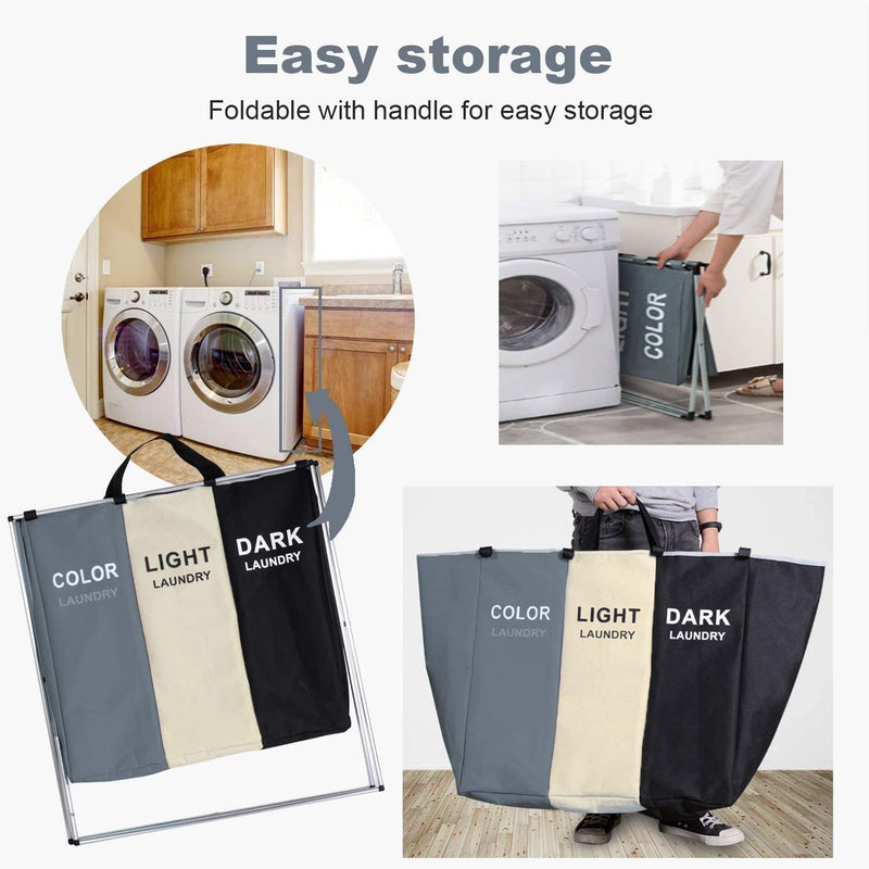 3 in 1 Large 135L Laundry Clothes Hamper Basket with Waterproof bags and Aluminum Frame (Multi)