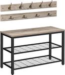Industrial Design Entryway Shoe Rack with Coat Hooks Organizer (Grey)