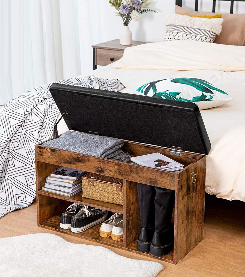 Shoe Storage Bench with Padded Cushion,Flip-Open Storage Box and Adjustable Shelf for Entryway and Living Room