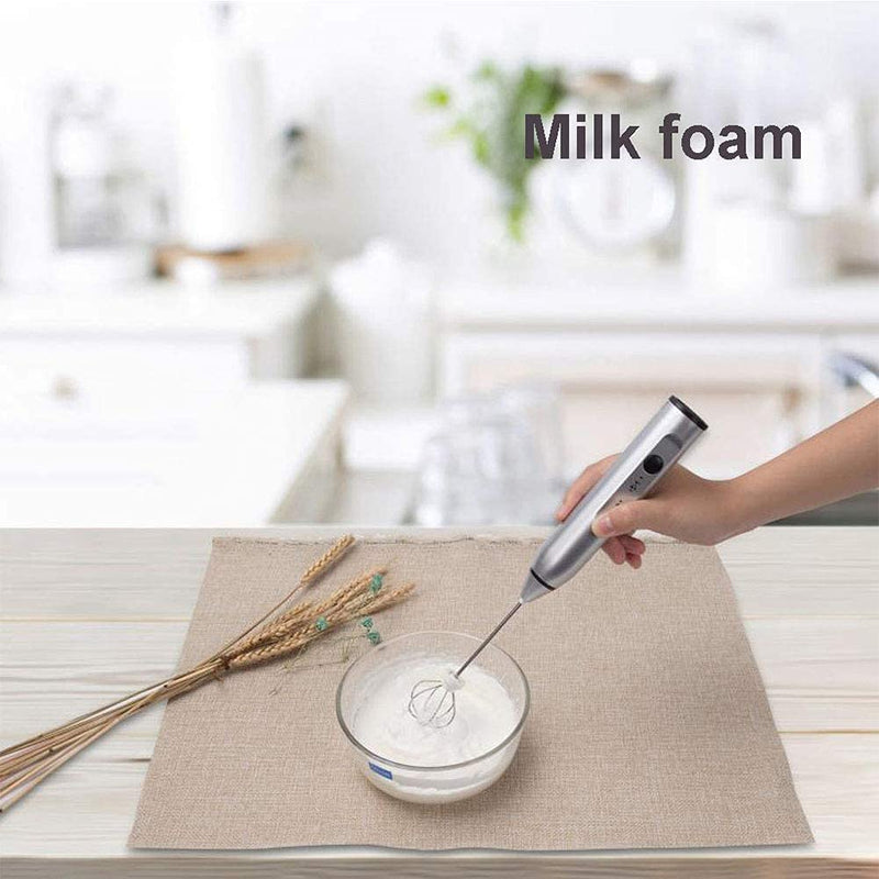 VIKUS Silver Rechargeable Electric Milk Frother Handheld (3 Speeds)