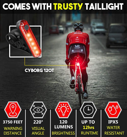 VIKUS Waterproof Rechargeable LED Bike Lights Set (2000mah Lithium Battery, IPX4, 2 USB Cables)