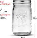 VIKUS 4 Pieces Canning Jars - 480ml Mason Jar Empty Glass Spice Bottles with Airtight Lids and Labels