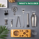 Cocktail Shaker Set Bartender Kit with Bamboo frame and 10 Pieces Stainless Steel Bar Tool Set