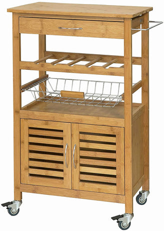 Bamboo Kitchen Storage Trolley with Wine Rack