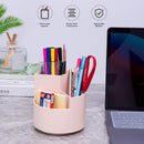 360 degree rotating multi-functional pen holder with 3 separate layer for office desk organiser (Pink)