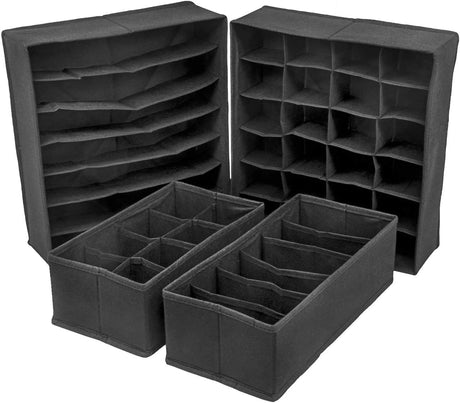 4 Pack Foldable Drawer Dividers Storage Boxes (Black)