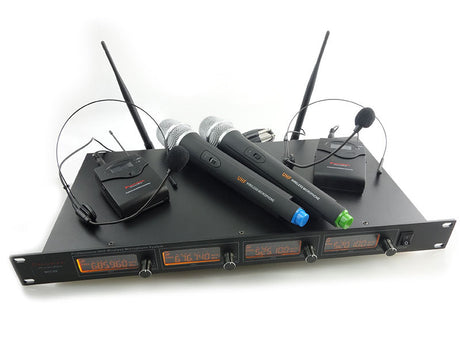 4 Channel UHF Wireless Microphone System Rack Mountable LCD Display MIC98