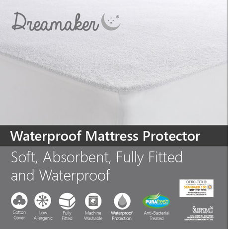 Dreamaker Waterproof Fitted Mattress Protector Queen Bed