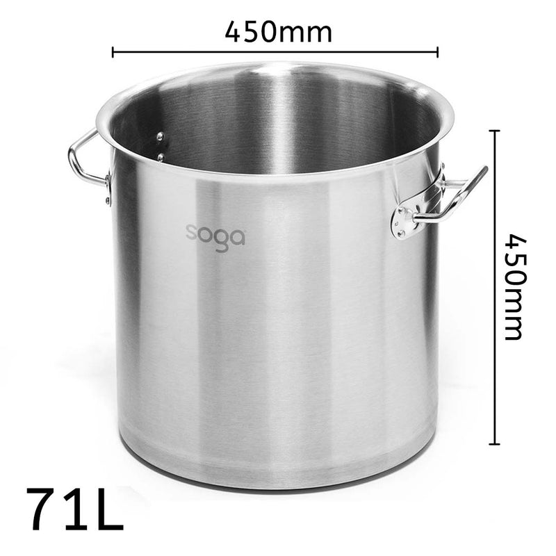 SOGA Stock Pot 71L Top Grade Thick Stainless Steel Stockpot 18/10 Without Lid