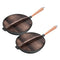 SOGA 2X 31cm Commercial Cast Iron Wok FryPan Fry Pan with Wooden Lid