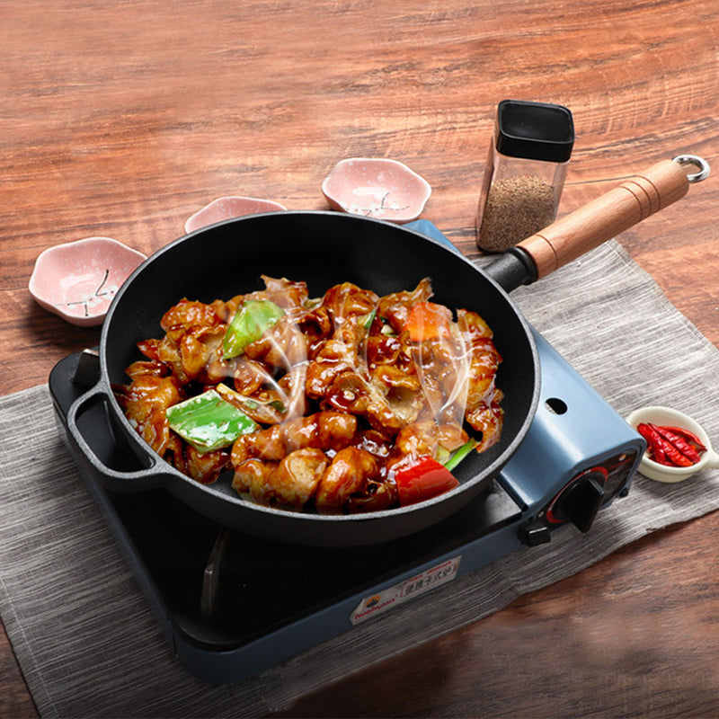 SOGA 2X 25cm Round Cast Iron Frying Pan Skillet Steak Sizzle Platter with Helper Handle