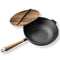 SOGA 31cm Commercial Cast Iron Wok FryPan Fry Pan with Wooden Lid
