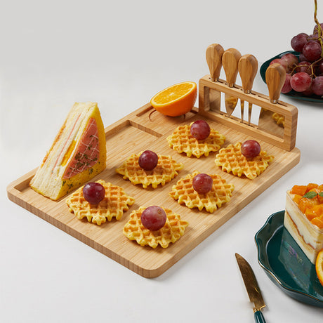 SOGA 2X 36cm Brown Rectangular Wood Cheese Board Charcuterie Serving Tray with Knife Set Countertop Decor