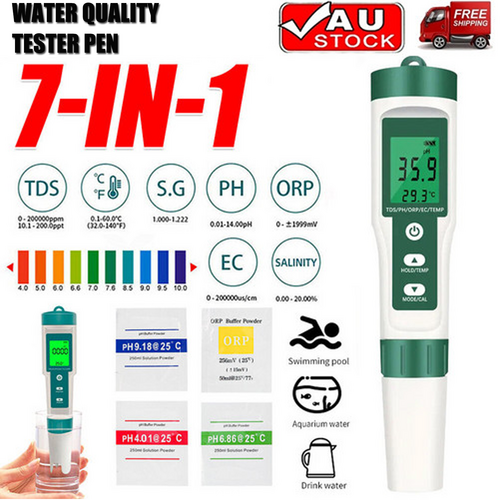 7 In 1 PH Meter TDS/EC/Salt/Temp Water Quality Monitor Tester Pen Pool Aquarium