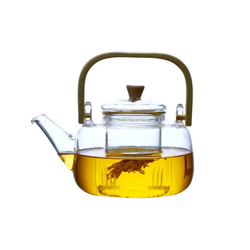 1000ml Glass Teapot Tea Pot Coffee Kettle With Bamboo Handle Japanese Style