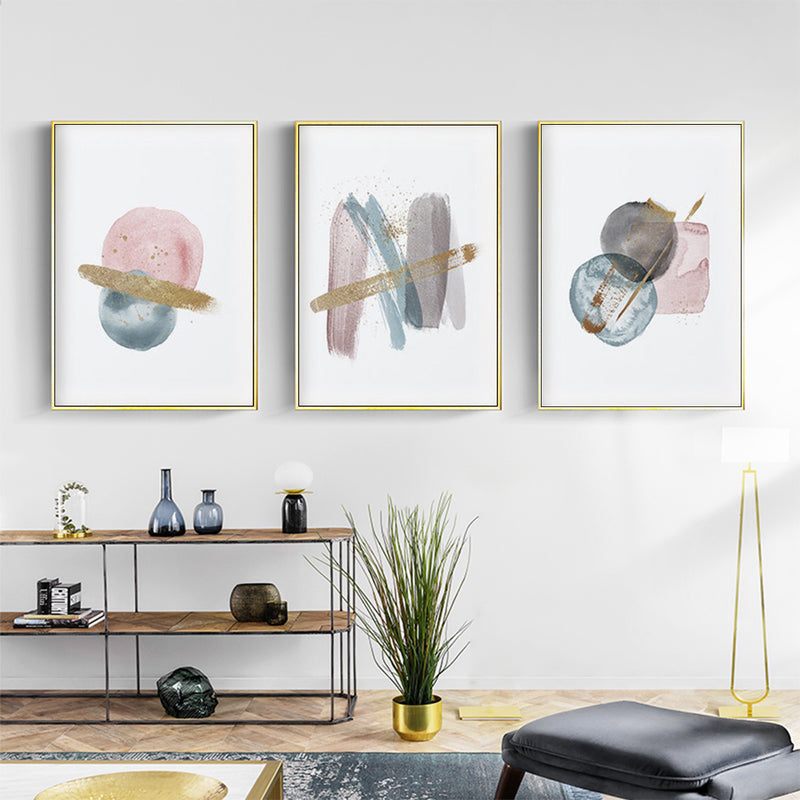 40cmx60cm Blush Pink Watercolor 3 Sets Gold Frame Canvas Wall Art