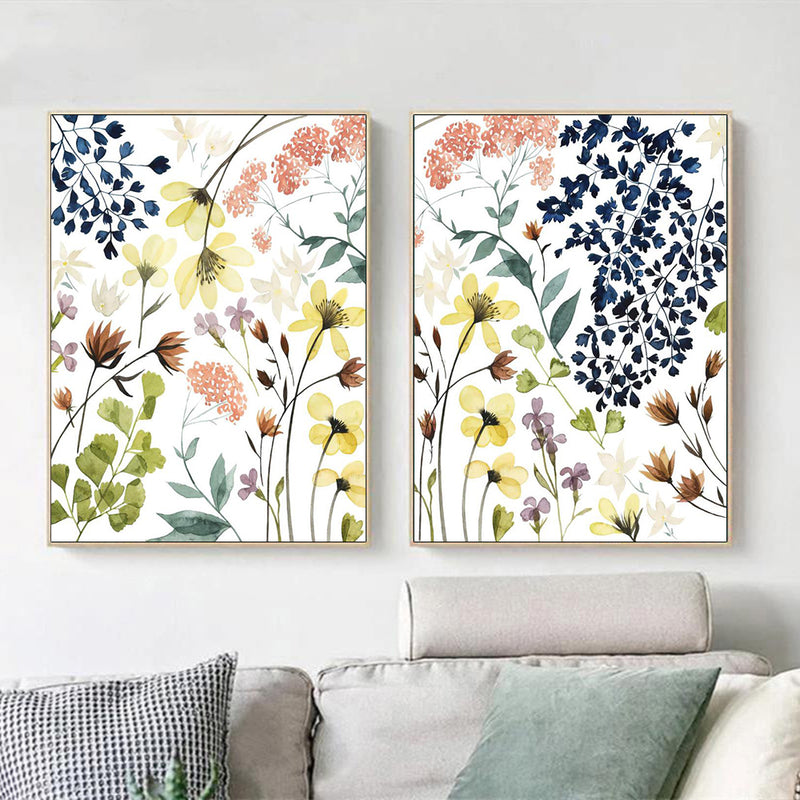 Wall Art 90cmx135cm Flower Composition 2 Sets Gold Frame Canvas