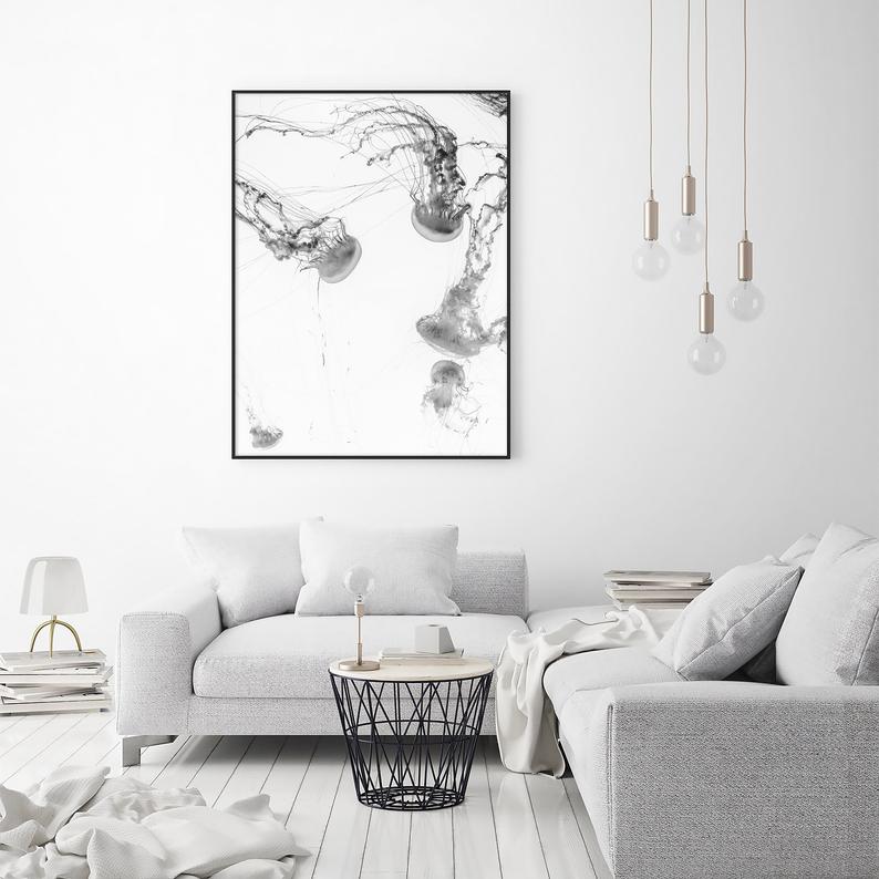 50cmx70cm Jellyfish Black Frame Canvas Wall Art