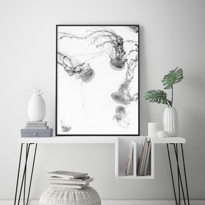 50cmx70cm Jellyfish Black Frame Canvas Wall Art