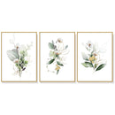 40cmx60cm Green and Gold Watercolor Botanical 3 Sets Gold Frame Canvas Wall Art