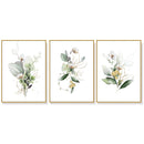 50cmx70cm Green and Gold Watercolor Botanical 3 Sets Gold Frame Canvas Wall Art