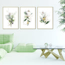 50cmx70cm Green and Gold Watercolor Botanical 3 Sets Gold Frame Canvas Wall Art