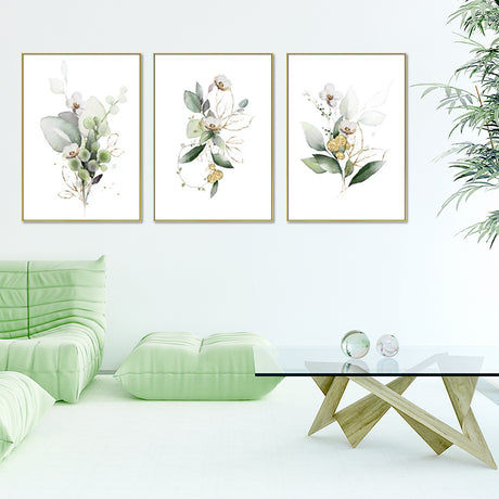 50cmx70cm Green and Gold Watercolor Botanical 3 Sets Gold Frame Canvas Wall Art