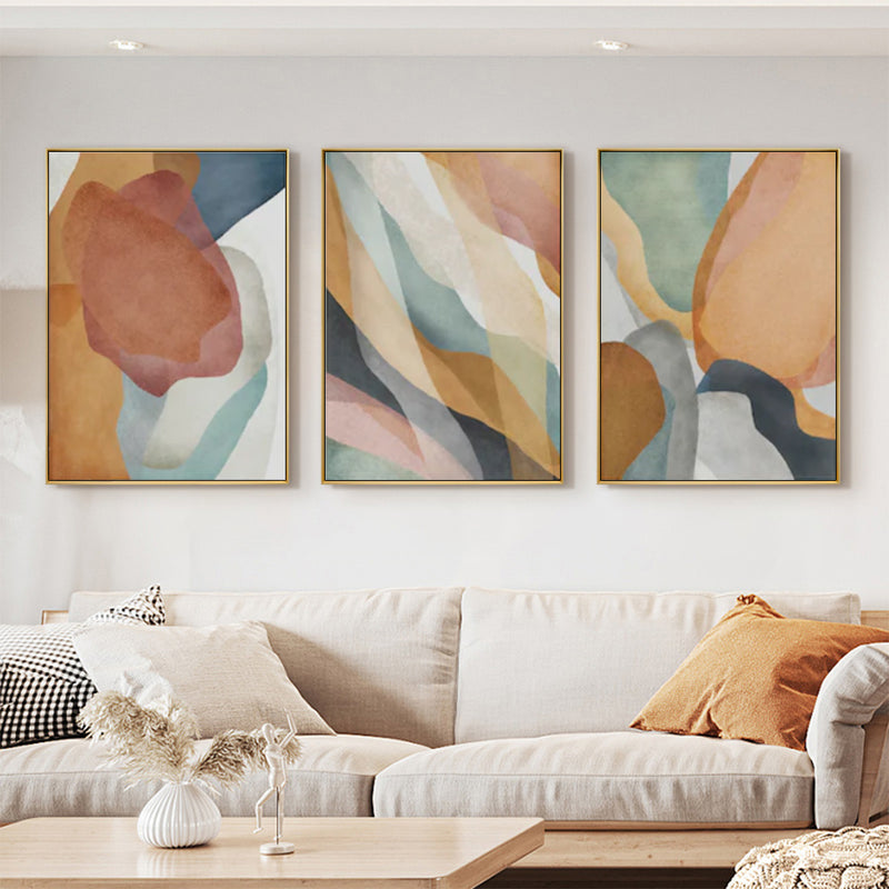 50cmx70cm Abstract Orange 3 Sets Gold Frame Canvas Wall Art