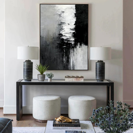 50cmx70cm Abstract Black White Artwork Black Frame Canvas Wall Art