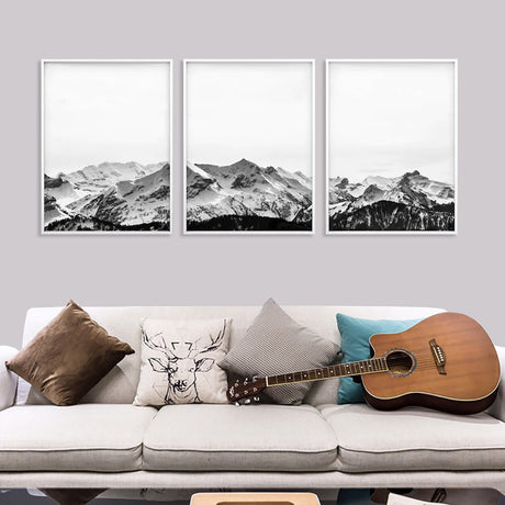 40cmx60cm Black White Mountain 3 Sets White Frame Canvas Wall Art