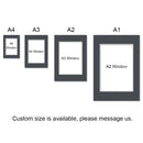Pre-Cut Matboards, Frame Matboard with Window, Black A1, A2, A3, A4