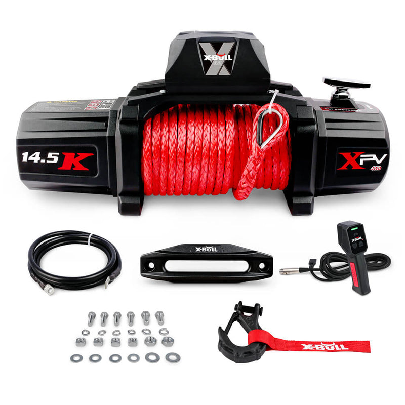 X-BULL 4x4 Electric Winch 12V 14500LBS synthetic rope with winch mounting plate