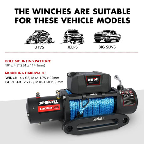 X-BULL 12000LBS Electric Winch 12V 4x4 synthetic rope 4WD Car with winch mounting plate