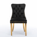 AADEN 2x Velvet Dining Chairs with Golden Metal Legs-Black