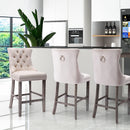 2X Velvet Bar Stools with Studs Trim Wooden Legs Tufted Dining Chairs Kitchen