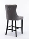 2X Velvet Bar Stools with Studs Trim Wooden Legs Tufted Dining Chairs Kitchen